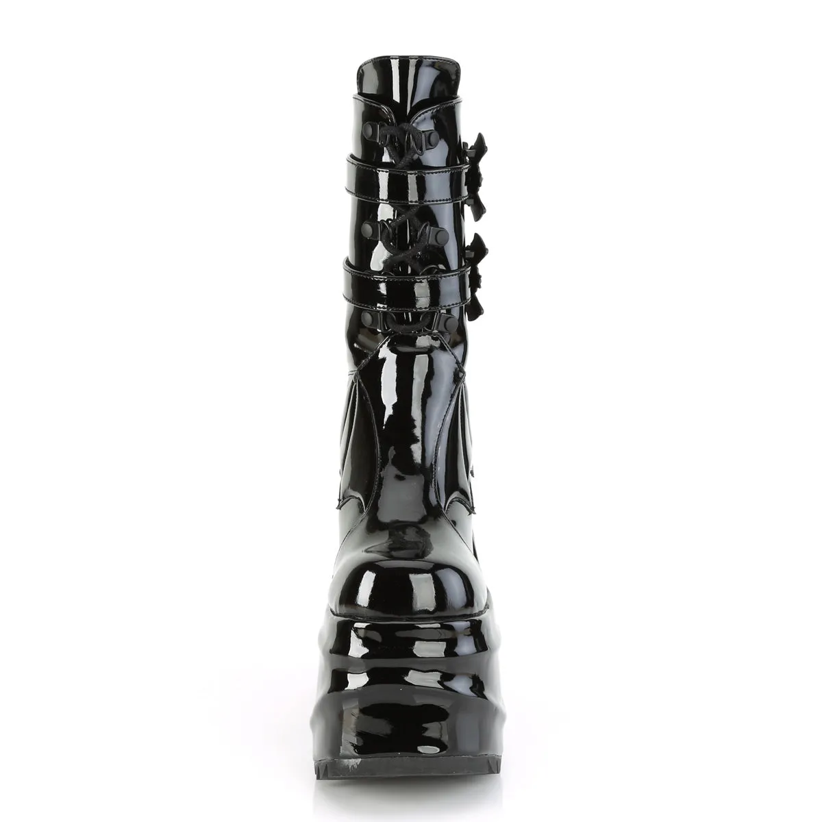 WAVE-150 DemoniaCult Black Patent Sexy Women's Mid-Calf & Knee High Boots (Alternative Footwear)