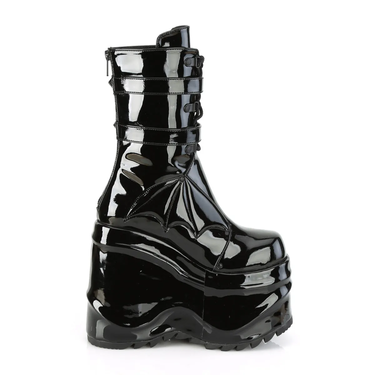 WAVE-150 DemoniaCult Black Patent Sexy Women's Mid-Calf & Knee High Boots (Alternative Footwear)