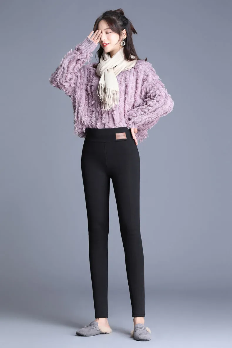 Wjczt Winter Women Leggings Hight Waist Leggings Velvet Warm Pants Women Solid Color Legging Comfortable Keep Warm Stretchy Legging