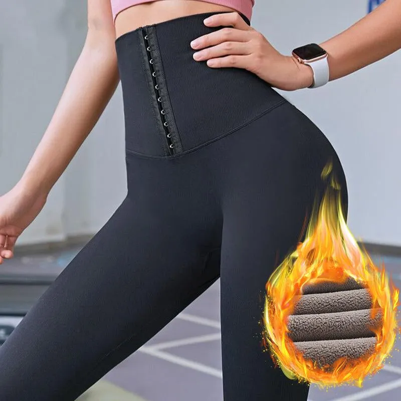 Women Solid High Wait Warm Fitness Leggings